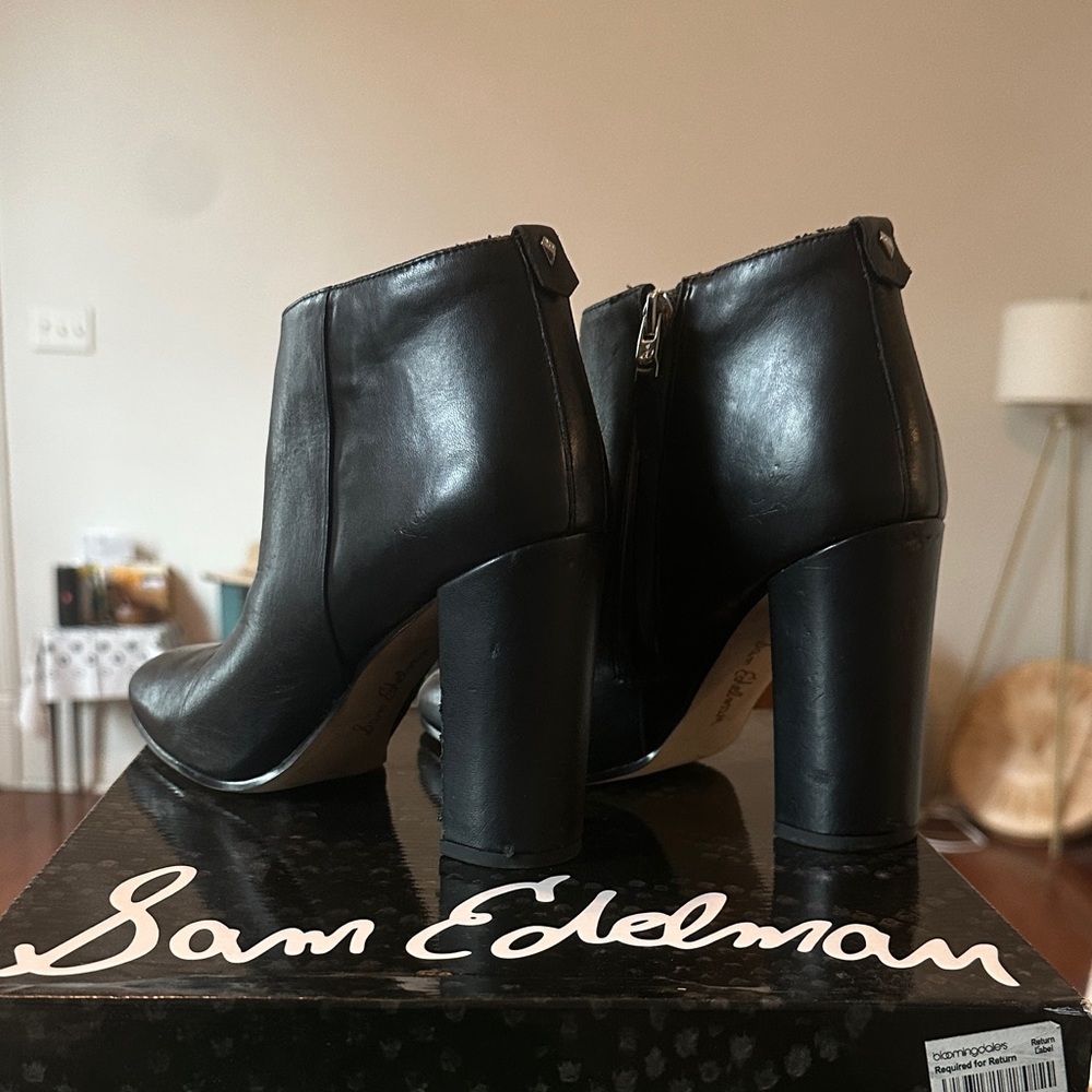 Sam Edelman Black Leather High Block Heel Ankle Booties